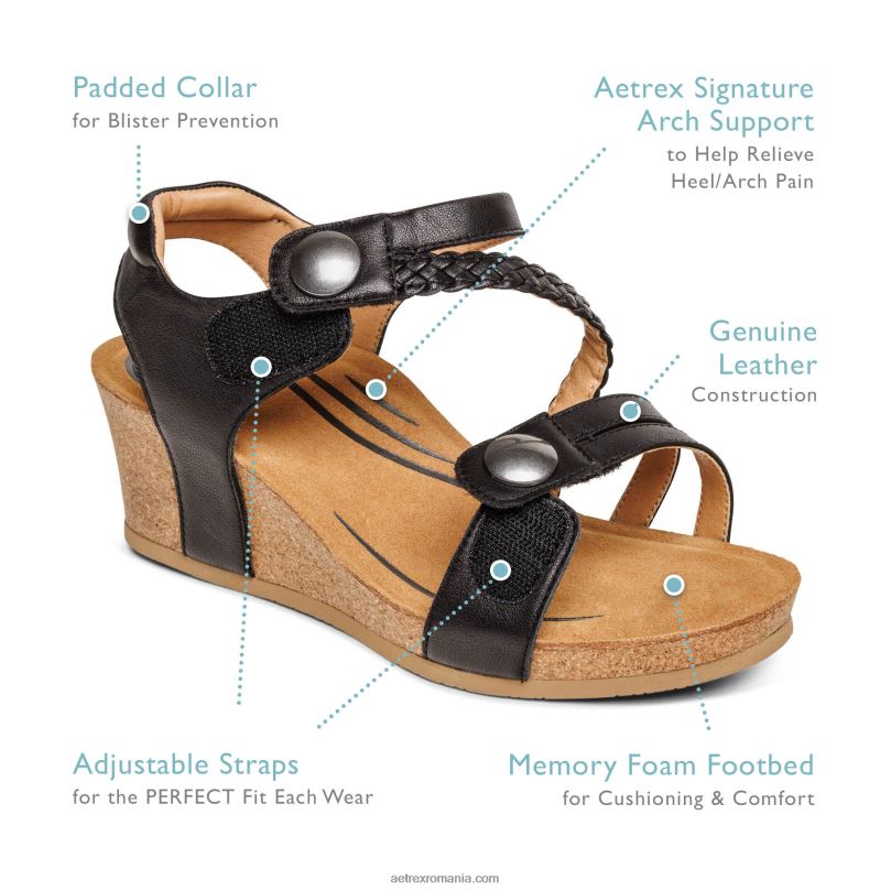 April quarter strap wedge femei Aetrex negru 2BV6V240