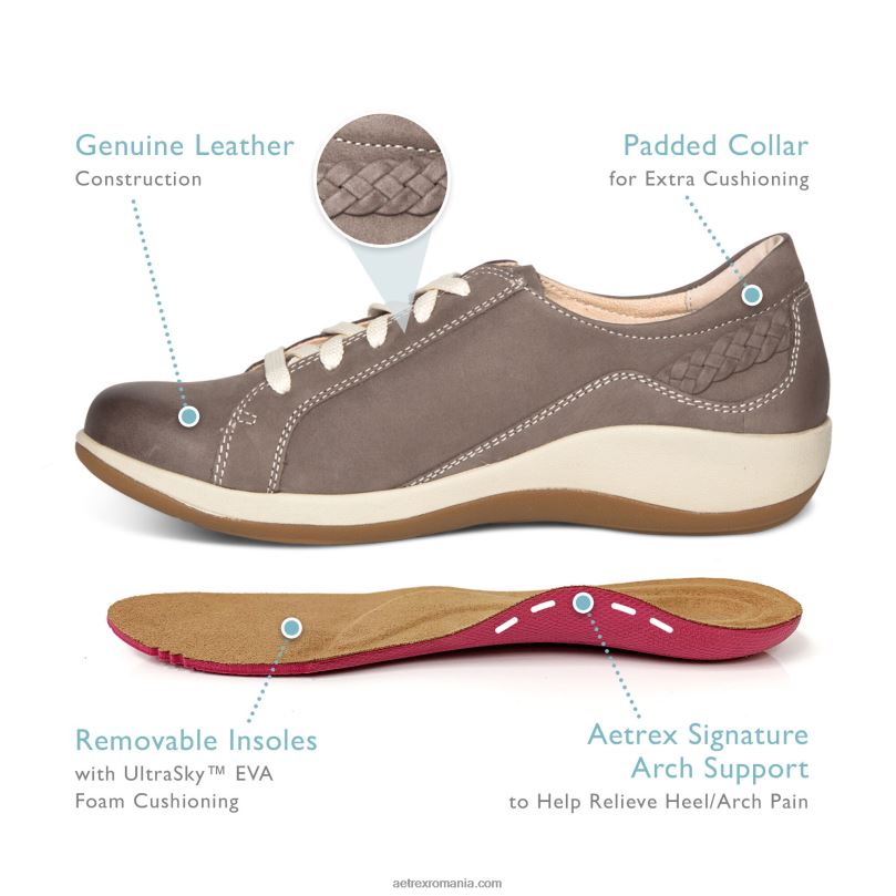 dana șiret oxford femei Aetrex gri cald 2BV6V1