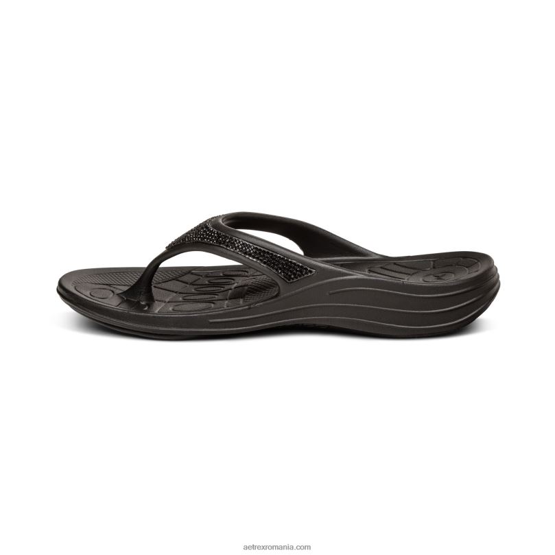 flipuri ortetice fiji femei Aetrex sclipire neagră 2BV6V301