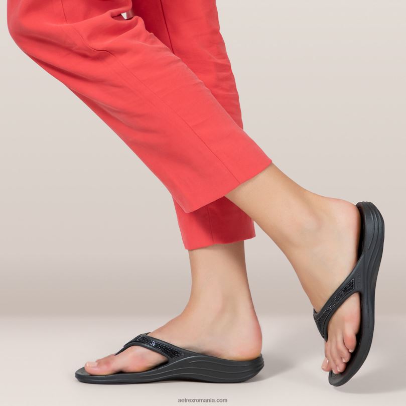 flipuri ortetice fiji femei Aetrex sclipire neagră 2BV6V301