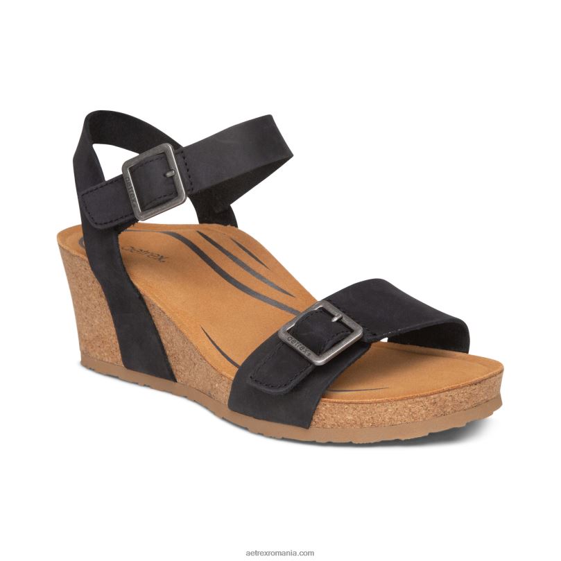 lexa quarter strap wedge femei Aetrex negru 2BV6V94
