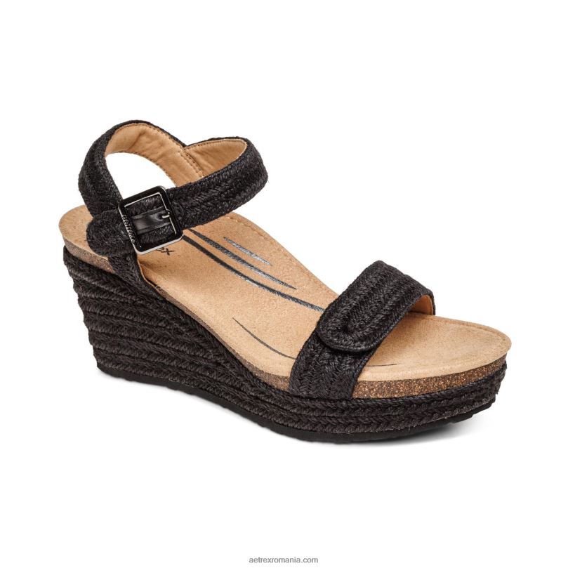 pană de espadrile cu bretele Sydney Quarter femei Aetrex iută neagră 2BV6V279