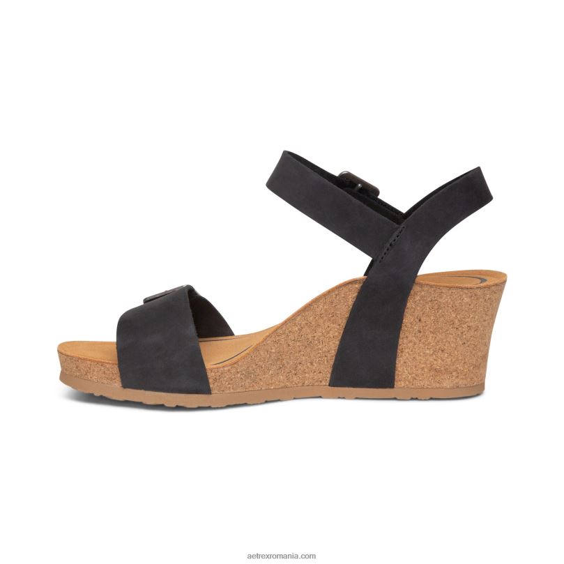 lexa quarter strap wedge femei Aetrex negru 2BV6V94