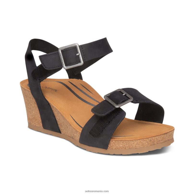 lexa quarter strap wedge femei Aetrex negru 2BV6V94