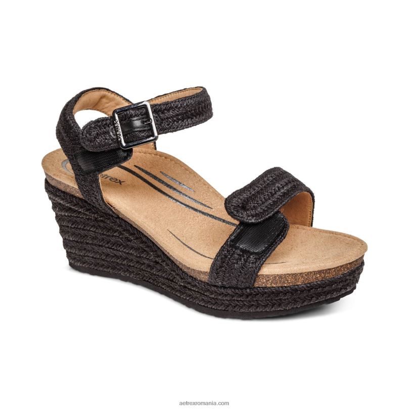 pană de espadrile cu bretele Sydney Quarter femei Aetrex iută neagră 2BV6V279