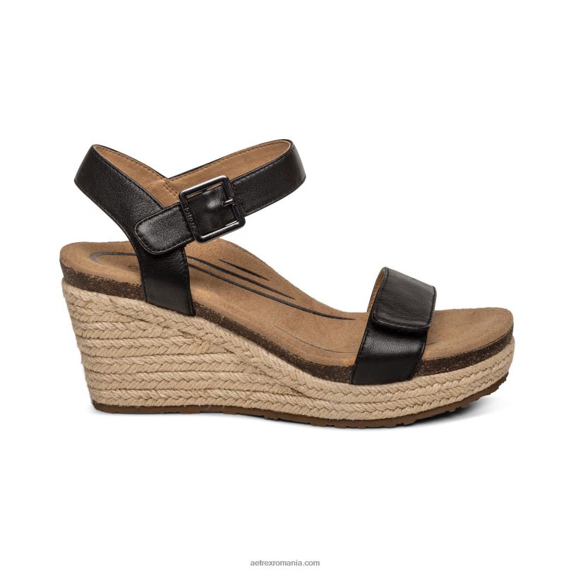 pană de espadrile cu bretele Sydney Quarter femei Aetrex piele neagra 2BV6V277