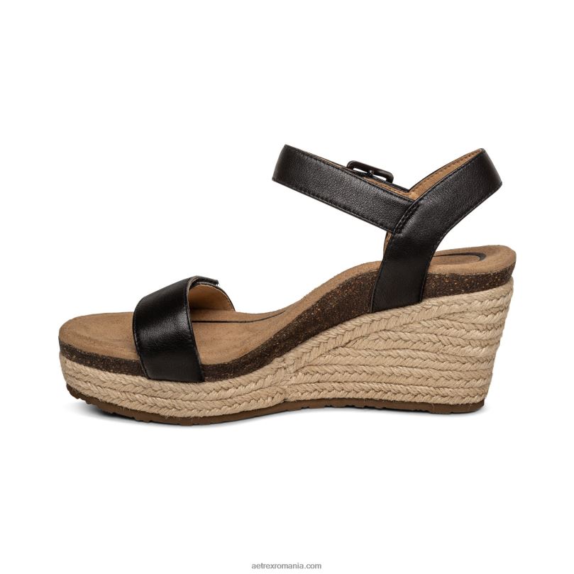 pană de espadrile cu bretele Sydney Quarter femei Aetrex piele neagra 2BV6V277