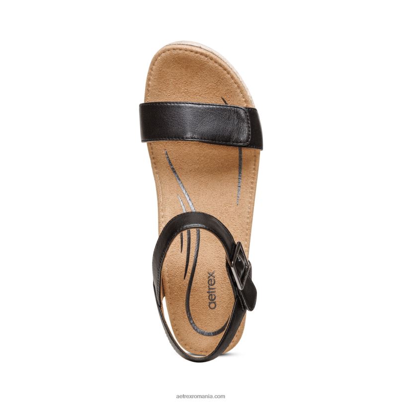 pană de espadrile cu bretele Sydney Quarter femei Aetrex piele neagra 2BV6V277