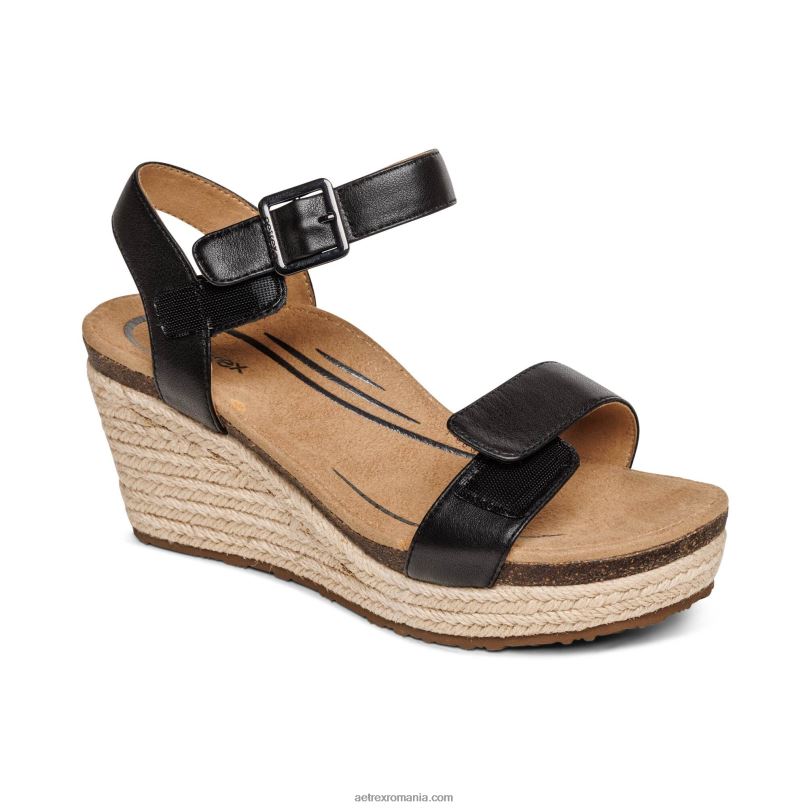 pană de espadrile cu bretele Sydney Quarter femei Aetrex piele neagra 2BV6V277