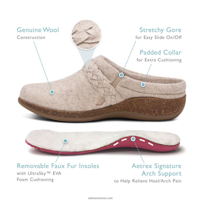 sabot de confort libby femei Aetrex lână gri 2BV6V158