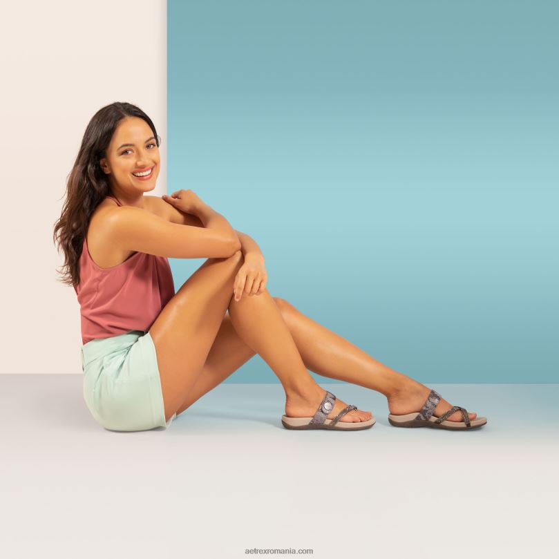 sandală glisante reglabilă izzy femei Aetrex sclipire de cositor 2BV6V50