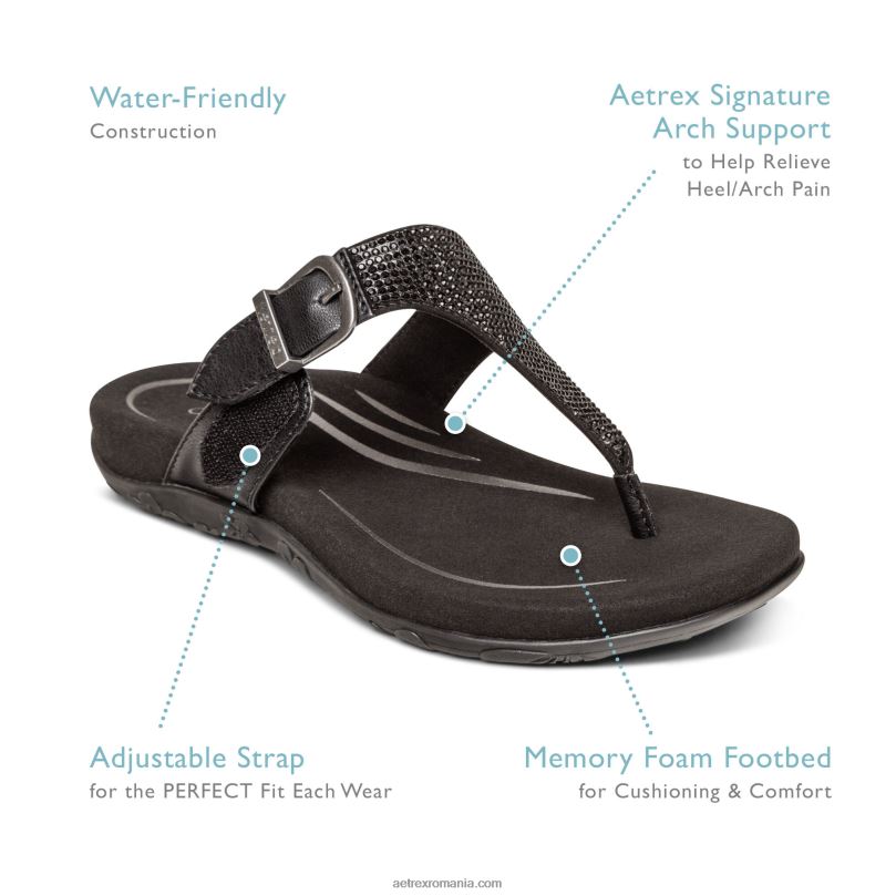 sandală tanga reglabilă rae femei Aetrex gunmetal 2BV6V245