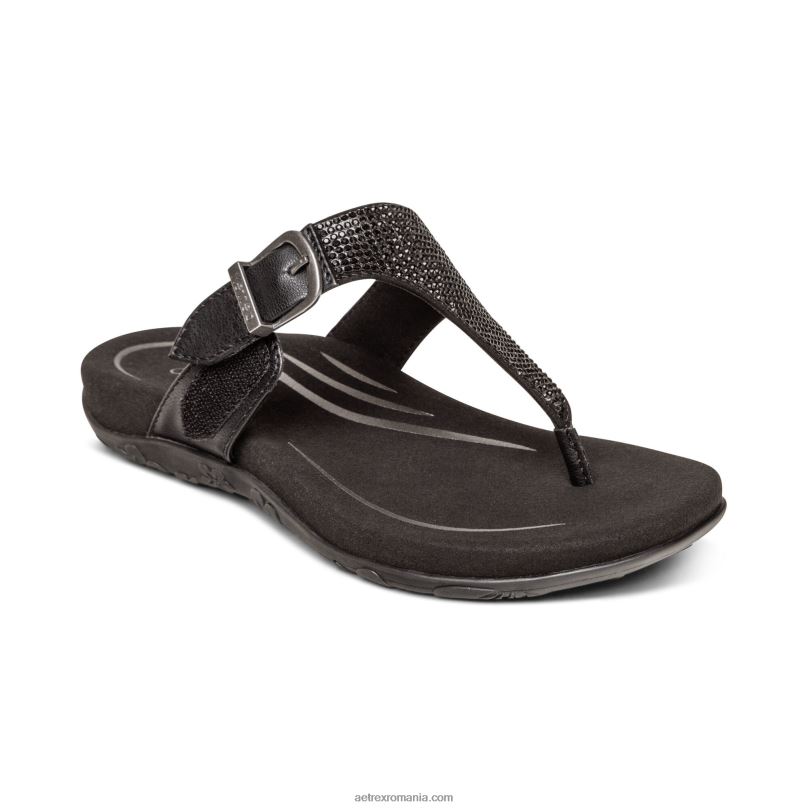 sandală tanga reglabilă rae femei Aetrex negru 2BV6V236